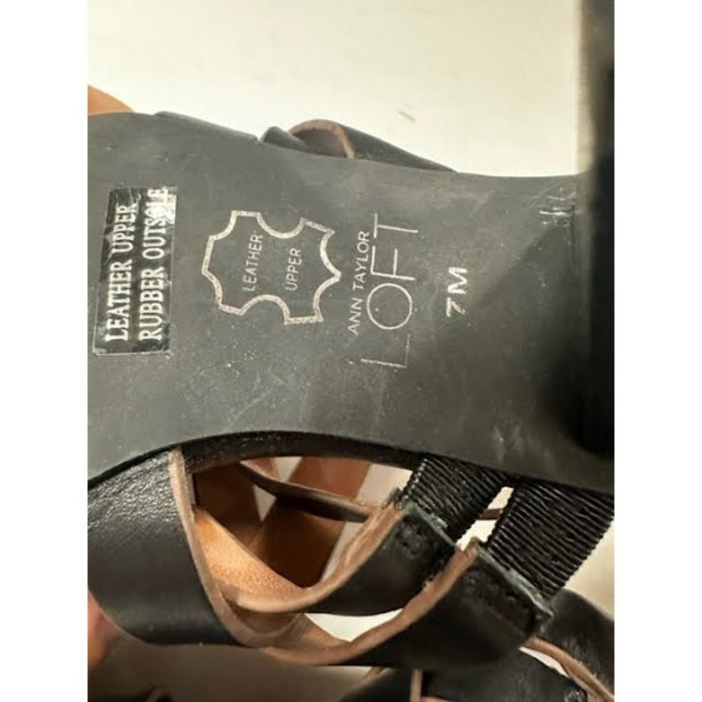 Ann Taylor Loft Women's Black Leather Strappy Chunky Cone Heel Sandals Size 7 - Picture 5 of 8